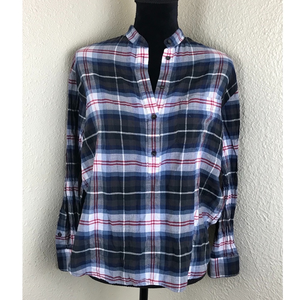 Madewell Plaid Button Up Popover Henley Top S